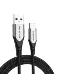 Vention VB-1M USB‑C Cable – Cotton Braided 3A Fast‑Charge, USB 2.0, 1 M Length – Black - Image 2