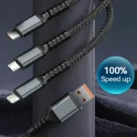 3-in-1 Versatile Design: This data cable combines three essential connectors into one compact solution, making it compatible with a wide range of devices, including smartphones, tablets, and other electronics. Perfect for households or travelers with multiple devices.  Transparent Design: Featuring a sleek, transparent design with a luminous glow, this cable not only looks stylish but also makes it easy to locate in low-light conditions. Its unique appearance adds a modern touch to your tech accessories.  Fast Charging & Data Transfer: Equipped with advanced technology, this cable supports super-fast charging and high-speed data transfer, ensuring your devices are powered up quickly and files are transferred efficiently. Save time and stay connected effortlessly.  Tangle-Free Construction: The cable is designed to withstand daily wear and tear. Its tangle-free design ensures hassle-free use and portability, making it a reliable companion for everyday use or on-the-go.  Wide Compatibility & Universal Use: Compatible with a variety of devices, this 3-in-1 cable is a universal solution for all your charging and data transfer needs. Simplify your life with one cable that does it all! - Image 4