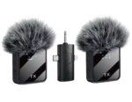 F11-2 Mini Wireless 3‑in‑1 Collar Microphone – 95% Noise Cancellation, 5‑6 hr Battery, iPhone/Android/Type‑C Compatible – Black