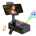 K98 Cell Phone Stand with Bluetooth Speaker – Rotating Foldable Design, 360° Rotation, Portable Audio, Black