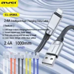 Awei CL-206L Lightning Cable Fast Charging 2.4A USB Data Sync Black 1m - Image 2