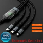 3-in-1 Versatile Design: This data cable combines three essential connectors into one compact solution, making it compatible with a wide range of devices, including smartphones, tablets, and other electronics. Perfect for households or travelers with multiple devices.  Transparent Design: Featuring a sleek, transparent design with a luminous glow, this cable not only looks stylish but also makes it easy to locate in low-light conditions. Its unique appearance adds a modern touch to your tech accessories.  Fast Charging & Data Transfer: Equipped with advanced technology, this cable supports super-fast charging and high-speed data transfer, ensuring your devices are powered up quickly and files are transferred efficiently. Save time and stay connected effortlessly.  Tangle-Free Construction: The cable is designed to withstand daily wear and tear. Its tangle-free design ensures hassle-free use and portability, making it a reliable companion for everyday use or on-the-go.  Wide Compatibility & Universal Use: Compatible with a variety of devices, this 3-in-1 cable is a universal solution for all your charging and data transfer needs. Simplify your life with one cable that does it all! - Image 2