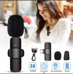 K8 Wireless Microphone – Noise‑Cancelling Type‑C Plug‑and‑Play Collar Mic for Vlogging & Online Classes – Black
