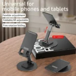 Universal AFT-360 Phone Tablet Holder – Adjustable Foldable 360° Metal Stand – Black - Image 2