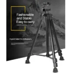 3366 Aluminum 3‑Section Mobile & DSLR Photography Tripod Stand – 140 cm Extended, 5 kg Load Capacity, 360° Pan/Tilt, 52 cm Folded, 750 g Lightweight - Image 2
