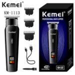 Kemei KM-1113 Hair & Beard Trimmer – 4 Adjustable Length Settings, LED Display, 210‑Minute Runtime, USB‑C Fast Recharge, Stainless Steel Blades – Black