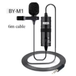 Boya M1 Clip-On Microphone – Omnidirectional Condenser, Low‑Noise Video Mic with Lapel Clip, LR44 Battery & Windshield – Black