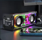 V8Sound Bluetooth Speaker – RGB Transparent Design, 13.6W Dual Drivers, Bluetooth 5.3, Portable – Transparent