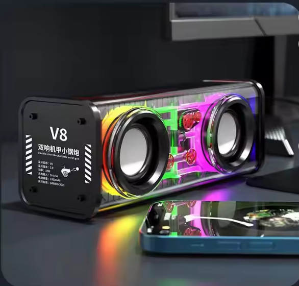 bE8jXz753pFOYxcpgQ0Eci17mLNCy7VnV0Z0hvZB V8Sound Bluetooth Speaker – RGB Transparent Design, 13.6W Dual Drivers, Bluetooth 5.3, Portable – Transparent - Image 1