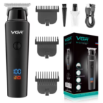 VGR V-937 Electric Hair Trimmer – Professional Rechargeable USB‑C Fast Charge, 2000 mAh Battery, LED Display, Adjustable 1.5‑4.5 mm Stainless Steel Blades – Black