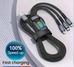 3-in-1 Versatile Design: This data cable combines three essential connectors into one compact solution, making it compatible with a wide range of devices, including smartphones, tablets, and other electronics. Perfect for households or travelers with multiple devices.  Transparent Design: Featuring a sleek, transparent design with a luminous glow, this cable not only looks stylish but also makes it easy to locate in low-light conditions. Its unique appearance adds a modern touch to your tech accessories.  Fast Charging & Data Transfer: Equipped with advanced technology, this cable supports super-fast charging and high-speed data transfer, ensuring your devices are powered up quickly and files are transferred efficiently. Save time and stay connected effortlessly.  Tangle-Free Construction: The cable is designed to withstand daily wear and tear. Its tangle-free design ensures hassle-free use and portability, making it a reliable companion for everyday use or on-the-go.  Wide Compatibility & Universal Use: Compatible with a variety of devices, this 3-in-1 cable is a universal solution for all your charging and data transfer needs. Simplify your life with one cable that does it all!