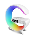 Smart G‑Shape G63 Table Lamp – Wireless Charger, Alarm Clock, RGB Light & Bluetooth Speaker, White Mini