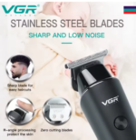 VGR V-937 Electric Hair Trimmer – Professional Rechargeable USB‑C Fast Charge, 2000 mAh Battery, LED Display, Adjustable 1.5‑4.5 mm Stainless Steel Blades – Black - Image 3